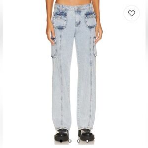 Superdown Brittany Mid Rise Y2K Cargo Light Wash Baggy Denim Straight Jeans 26